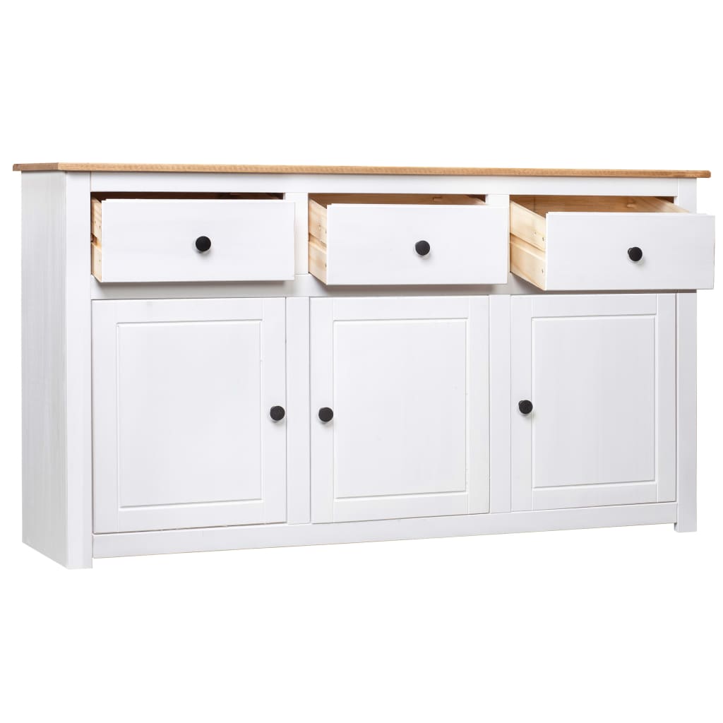 Credenza Bianca 135x40x80 cm in Legno Massello di Pino Panama - homemem39