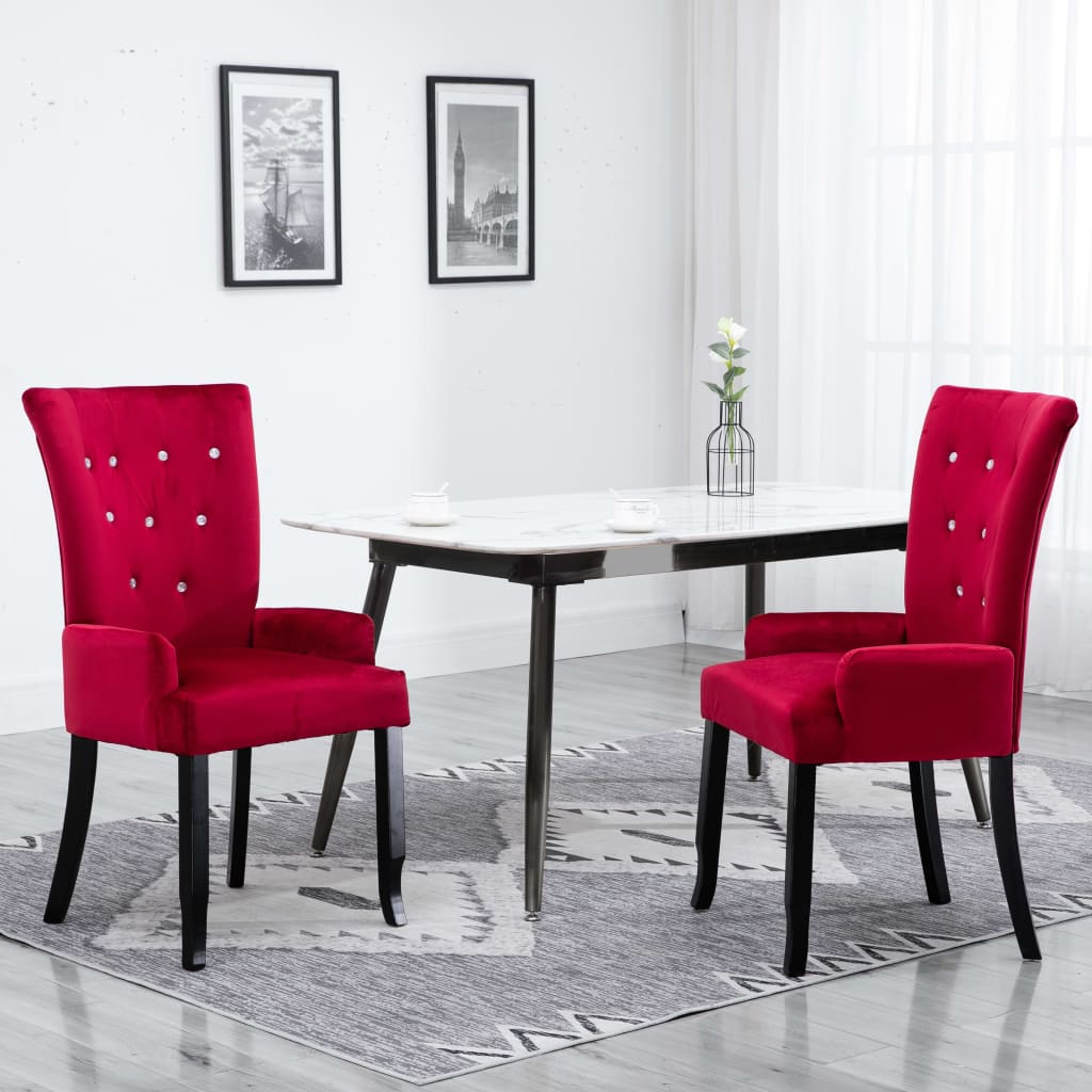 Sedia da Pranzo con Braccioli 2 pz in Velluto Rosso - homemem39