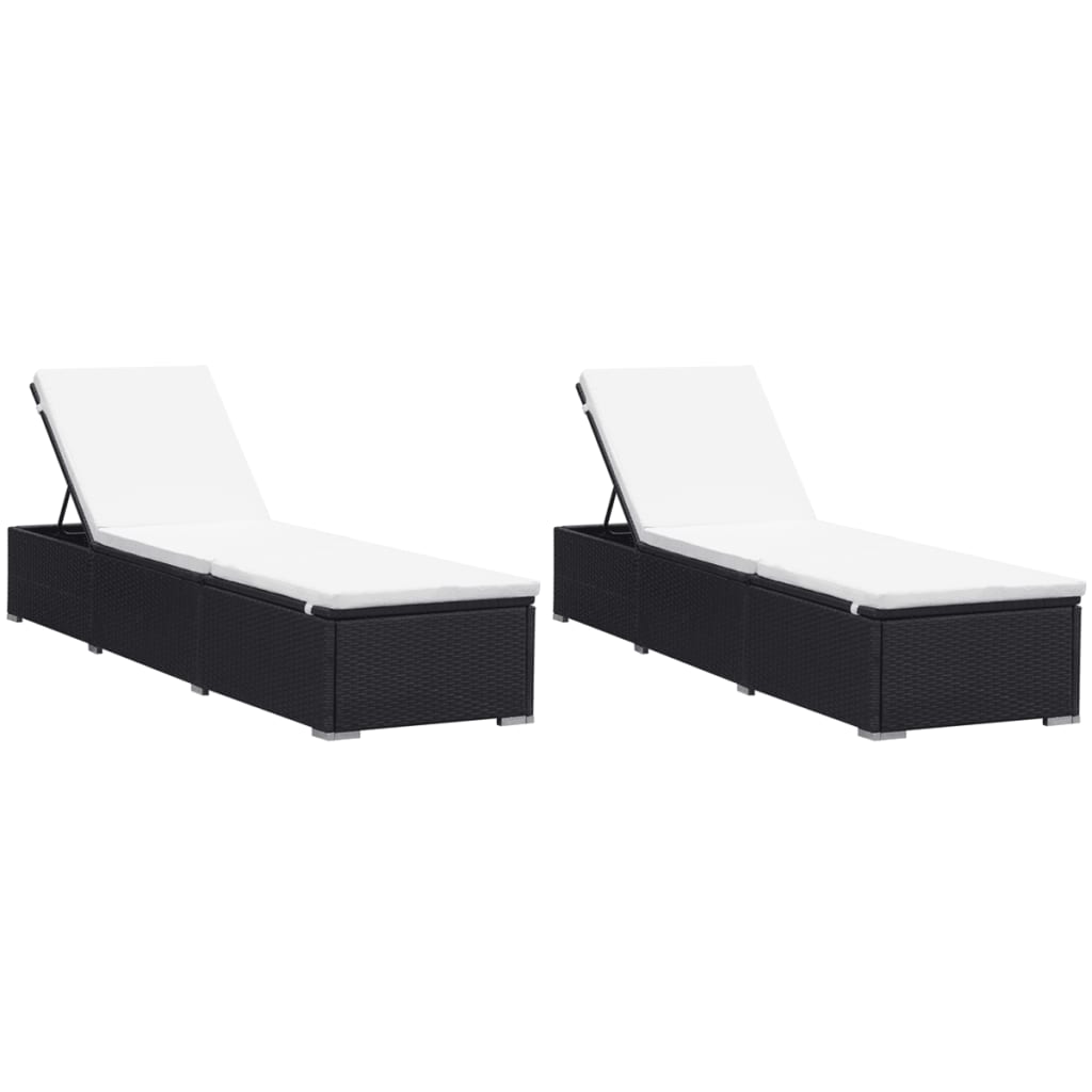 Lettini Prendisole con Cuscini 2 pz in Polyrattan Nero - homemem39