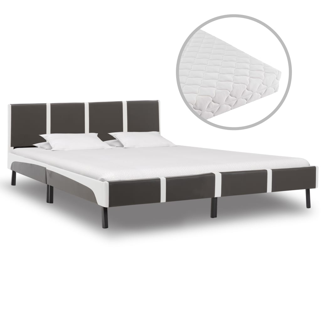 Letto Materasso Bianco Grigio Similpelle 180x200cm - homemem39