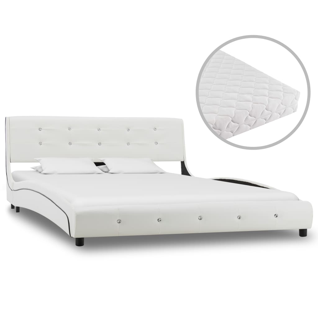 Letto con Materasso Bianco in Similpelle 140x200 cm - homemem39