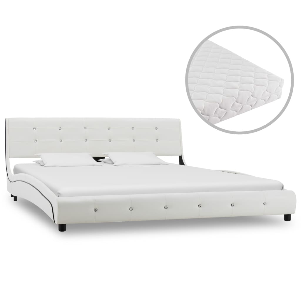 Letto con Materasso Bianco in Similpelle 160x200 cm - homemem39