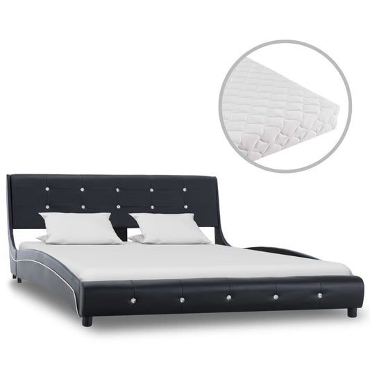 Letto con Materasso Nero in Similpelle 140x200 cm - homemem39