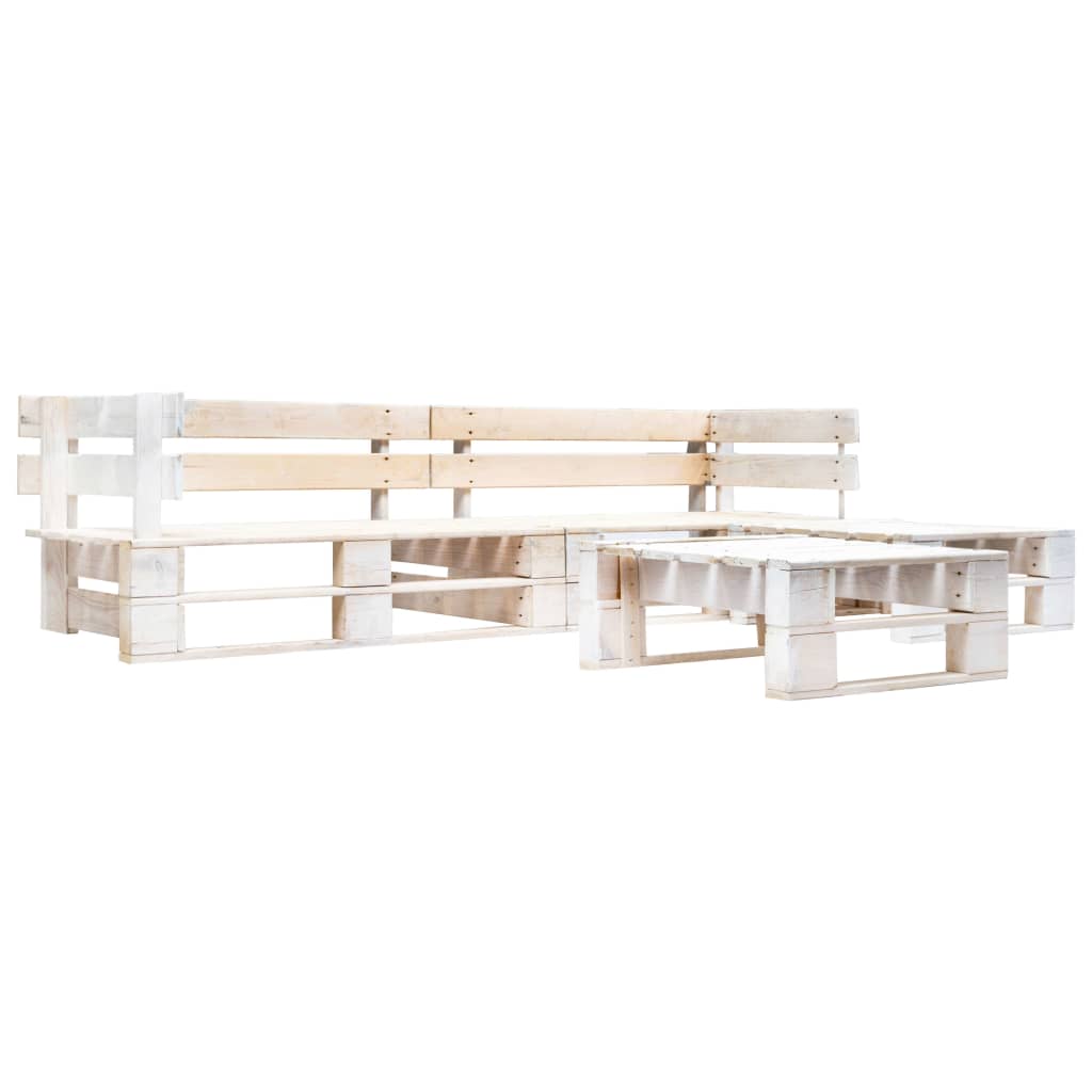 Set Divani da Giardino su Pallet 4 pz in Legno Bianco - homemem39