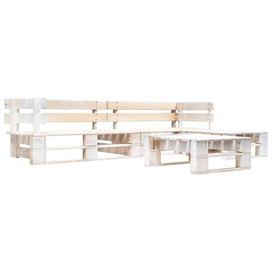 Set Divani da Giardino su Pallet 4 pz in Legno Bianco - homemem39