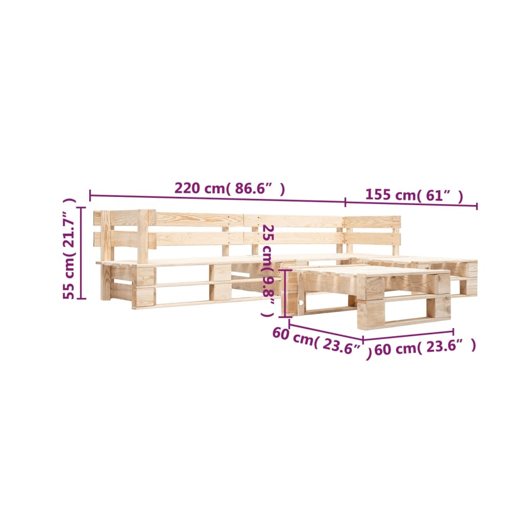 Set Divani da Giardino con Pallet 4 pz Naturale in Legno - homemem39