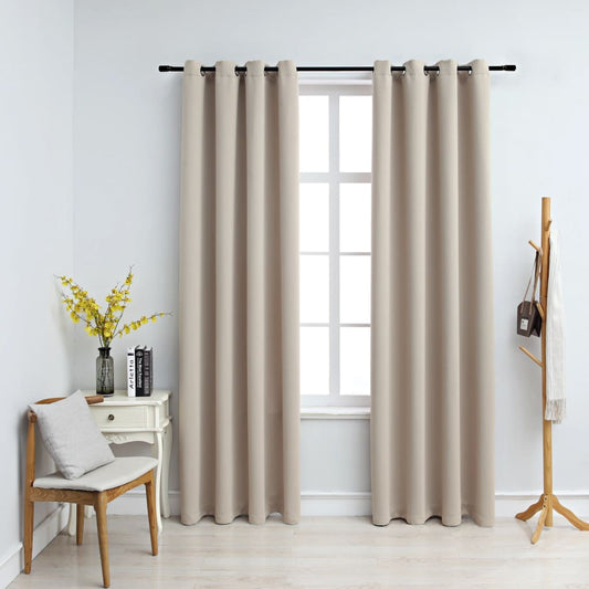 Tende Oscuranti con Anelli in Metallo 2 pz Beige 140x245 cm - homemem39