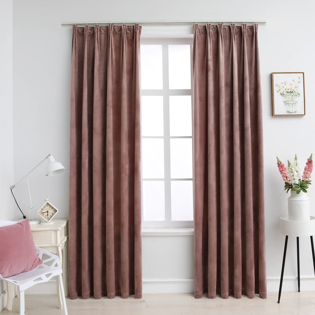 Tende Oscuranti con Ganci 2 pz Rosa Antico in Velluto 140x225cm - homemem39