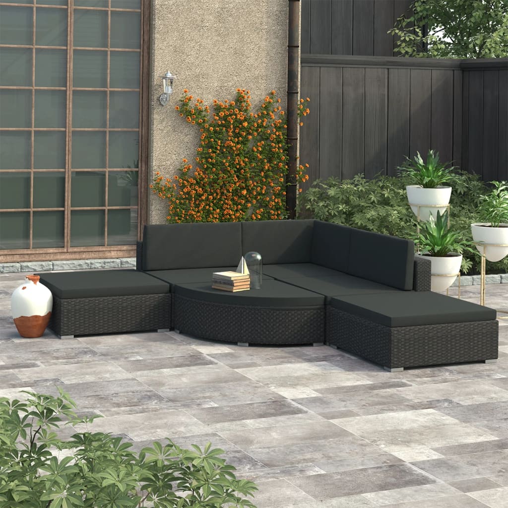 Set Divani da Giardino 6 pz con Cuscini in Polyrattan Nero - homemem39