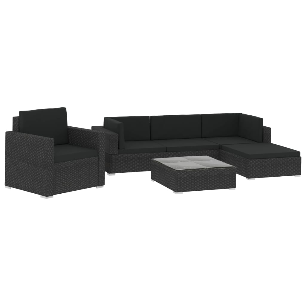 Set Divani da Giardino 6 pz con Cuscini in Polyrattan Nero - homemem39