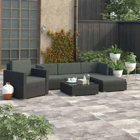 Set Divani da Giardino 6 pz con Cuscini in Polyrattan Nero - homemem39