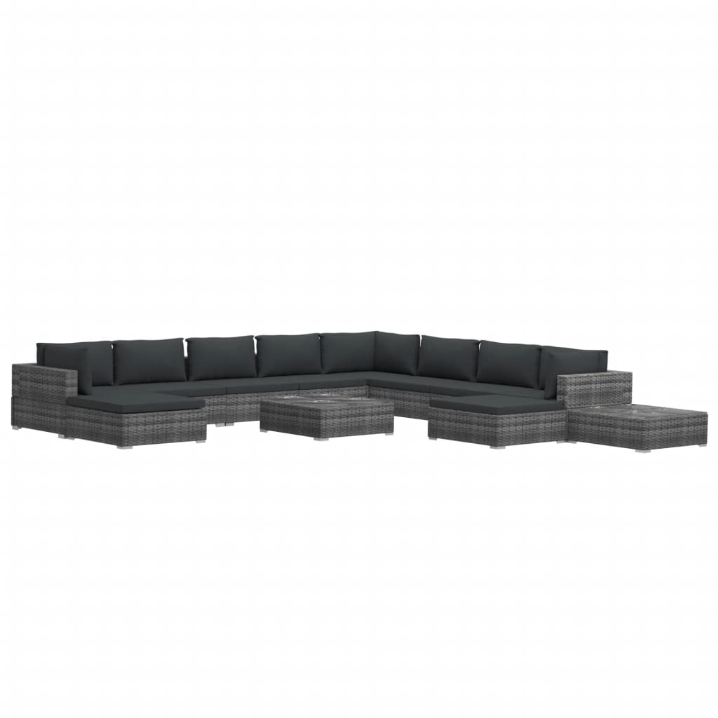 Set Divani da Giardino 12 pz con Cuscini in Polyrattan Grigio - homemem39