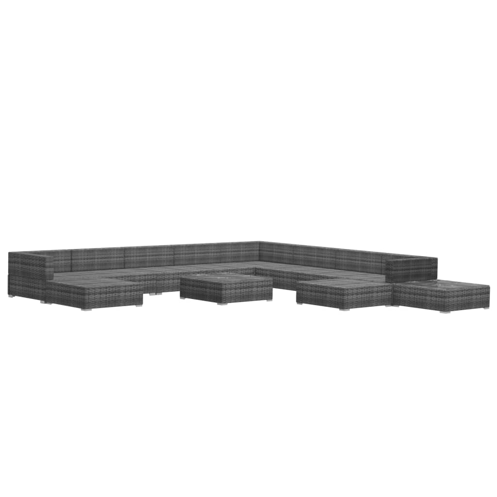 Set Divani da Giardino 12 pz con Cuscini in Polyrattan Grigio - homemem39