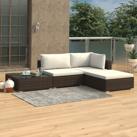 Set Divani da Giardino 4 pz con Cuscini in Polyrattan Marrone - homemem39