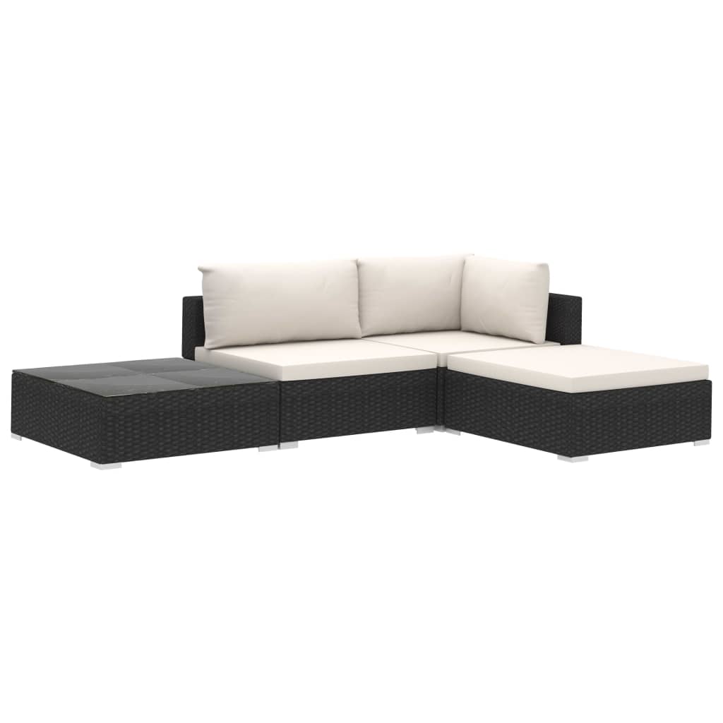 Set Divani da Giardino 4 pz con Cuscini in Polyrattan Nero - homemem39