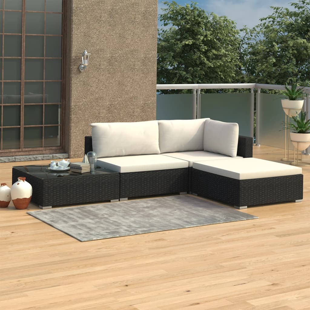 Set Divani da Giardino 4 pz con Cuscini in Polyrattan Nero - homemem39