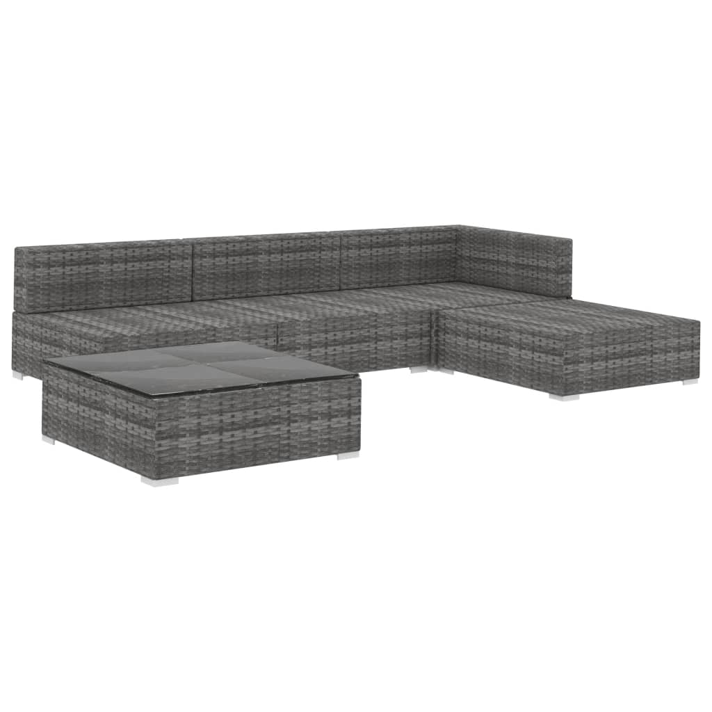 Set Divani da Giardino 5 pz con Cuscini in Polyrattan Grigio - homemem39