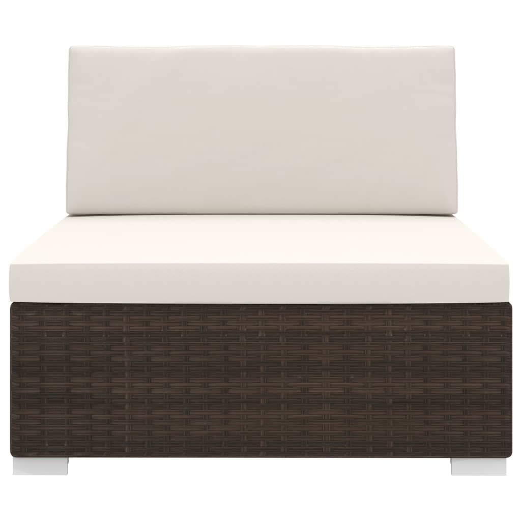 Seduta Centrale Modulare 1 pz con Cuscini in Polyrattan Marrone - homemem39