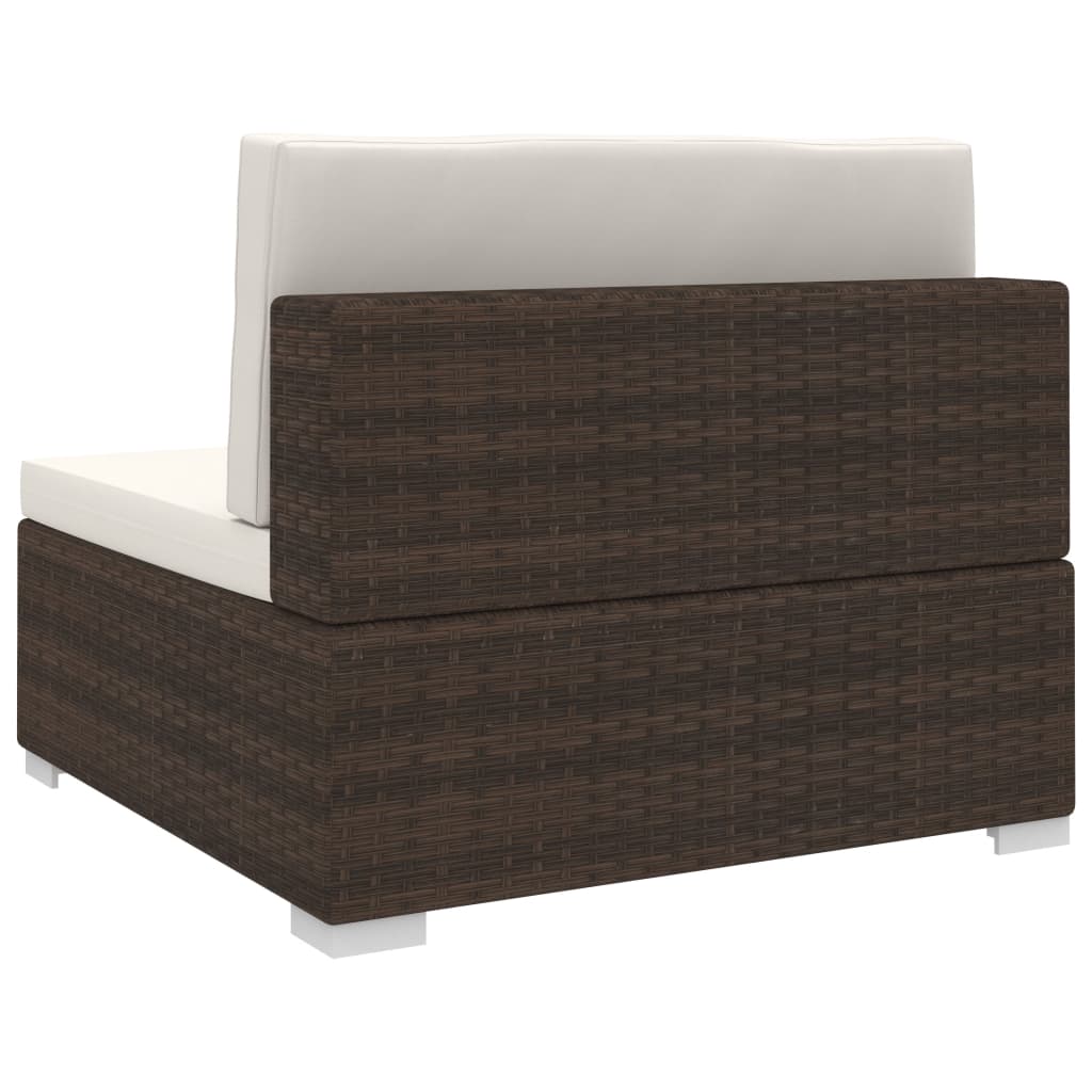 Seduta Centrale Modulare 1 pz con Cuscini in Polyrattan Marrone - homemem39