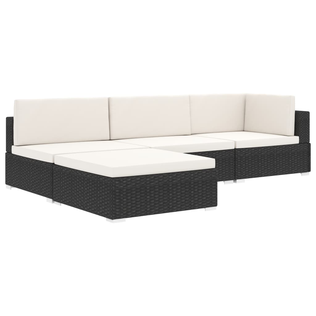 Poggiapiedi Modulare 1 pz con Cuscino in Polyrattan Nero - homemem39