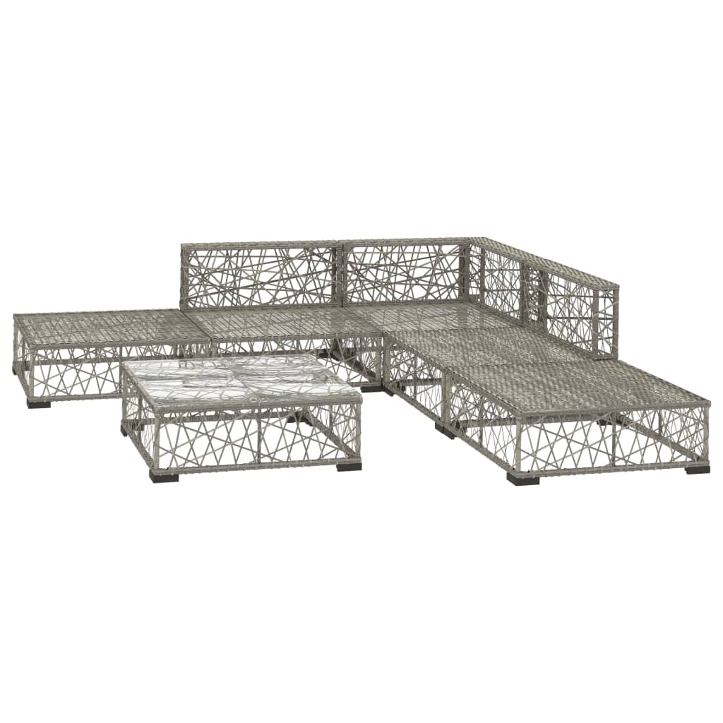 Set Divani da Giardino 6 pz con Cuscini in Polyrattan Grigio - homemem39