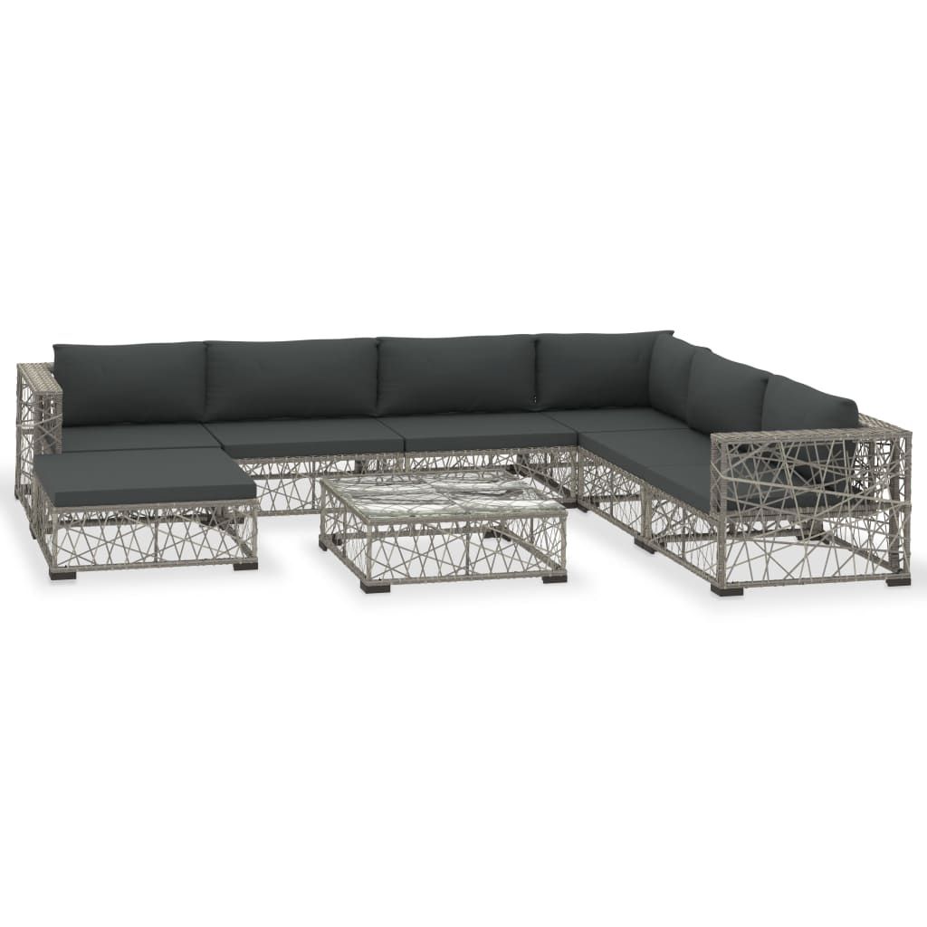 Set Divani da Giardino 8 pz con Cuscini in Polyrattan Grigio - homemem39