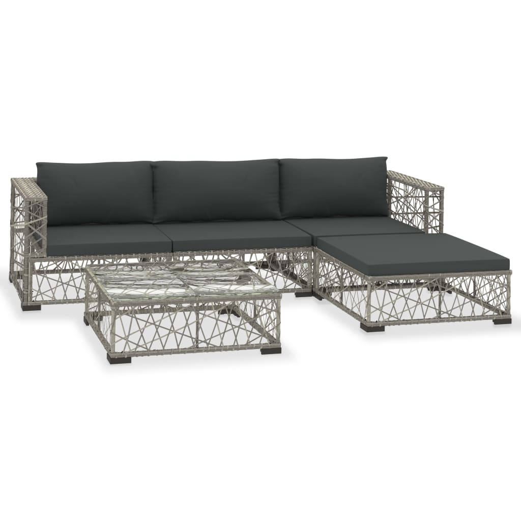 Set Divani da Giardino 5 pz con Cuscini in Polyrattan Grigio - homemem39