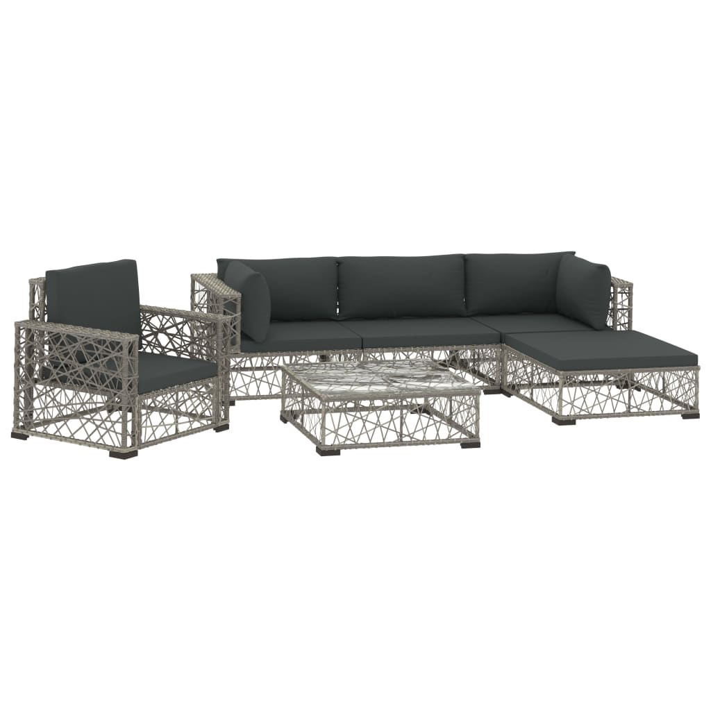 Set Divani da Giardino 6 pz con Cuscini in Polyrattan Grigio - homemem39