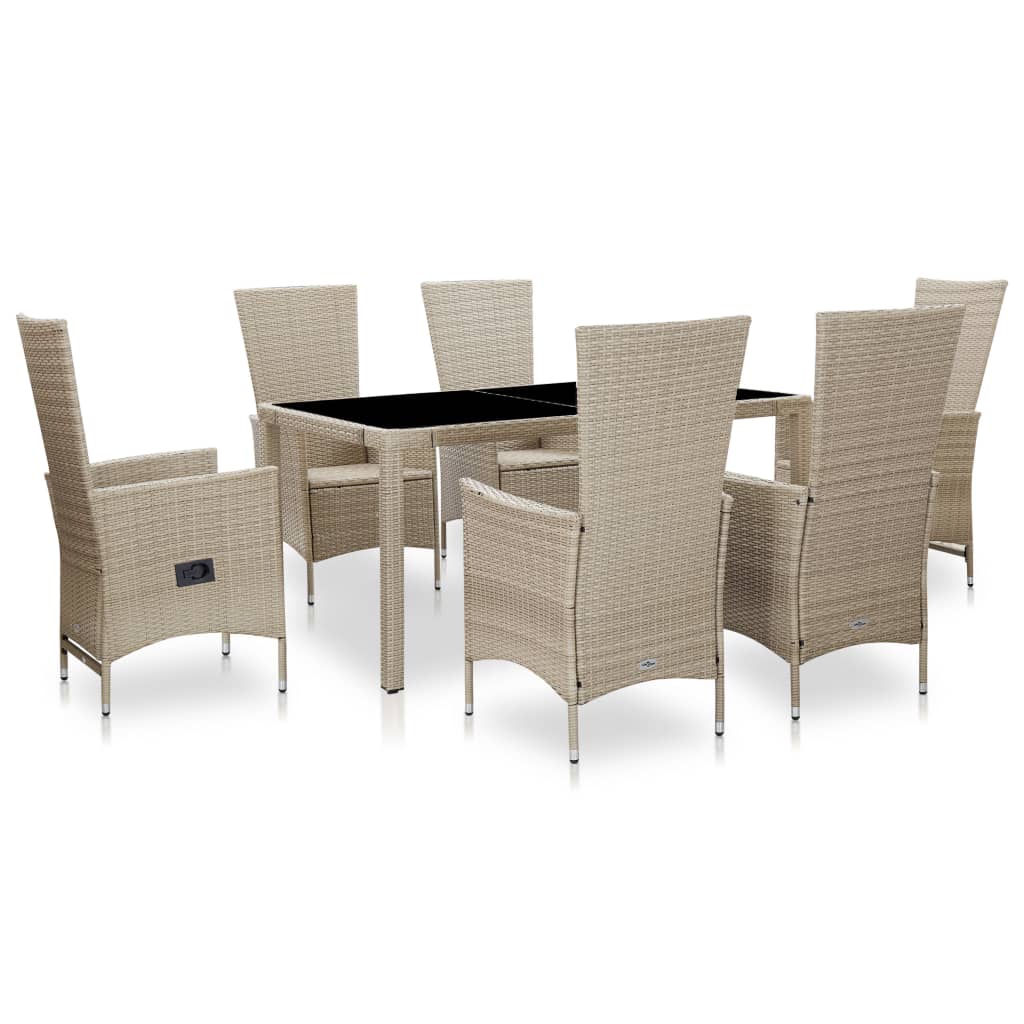 Set da Pranzo da Giardino 7 pz con Cuscini in Polyrattan Beige - homemem39