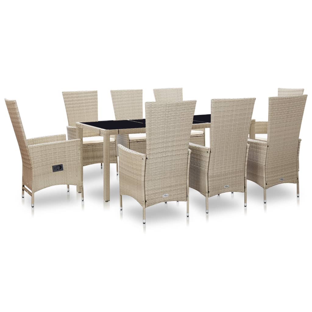 Set da Pranzo da Giardino 9 pz con Cuscini in Polyrattan Beige - homemem39