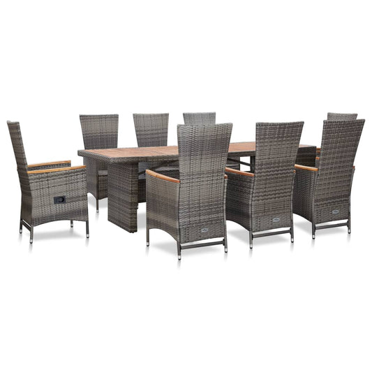 Set da Pranzo da Giardino 9 pz con Cuscini in Polyrattan Grigio - homemem39