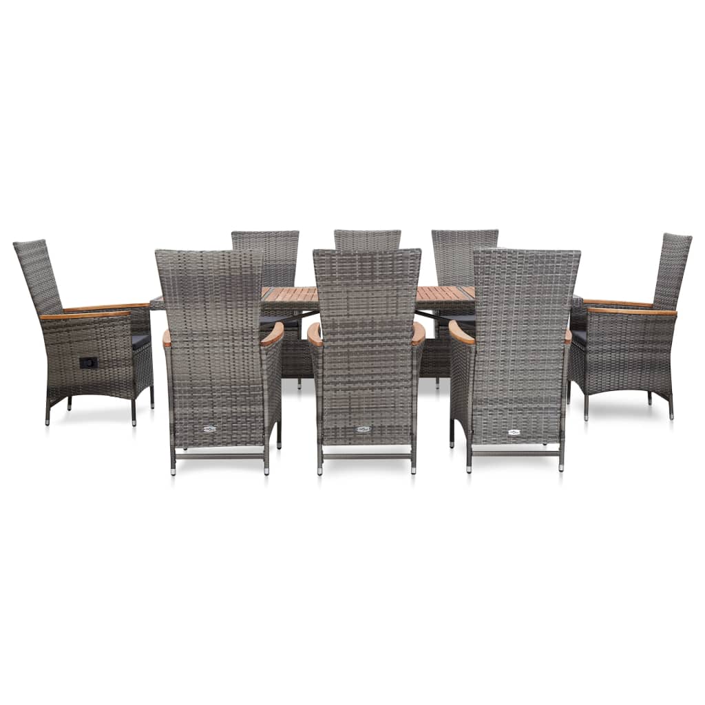 Set da Pranzo da Giardino 9 pz con Cuscini in Polyrattan Grigio - homemem39