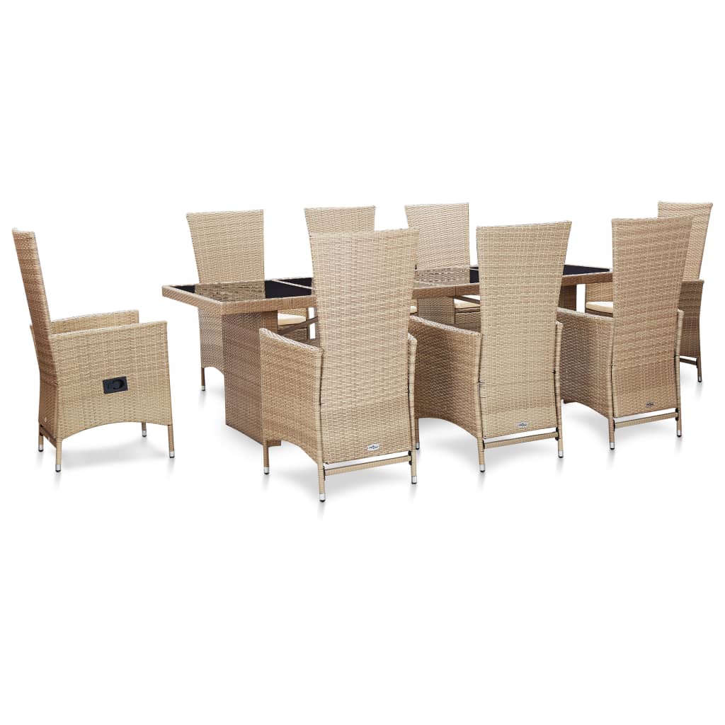 Set da Pranzo da Giardino 9 pz con Cuscini in Polyrattan Beige - homemem39