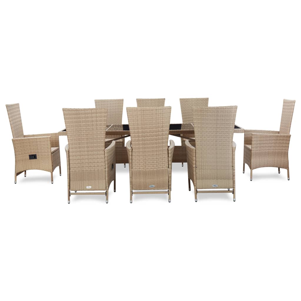 Set da Pranzo da Giardino 9 pz con Cuscini in Polyrattan Beige - homemem39