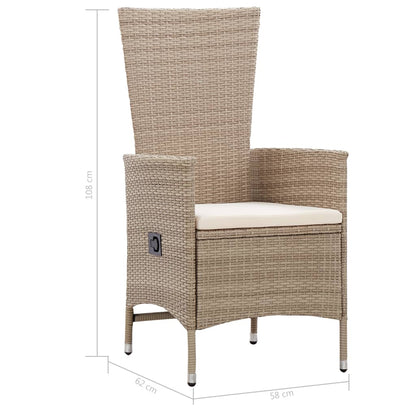 Set da Pranzo da Giardino 9 pz con Cuscini in Polyrattan Beige - homemem39