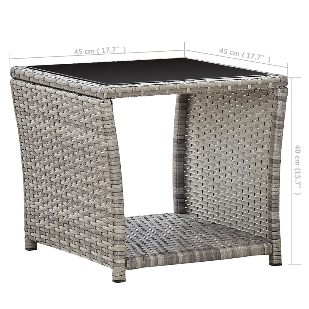 Tavolino da Caffè Grigio 45x45x40 cm in Polyrattan e Vetro - homemem39