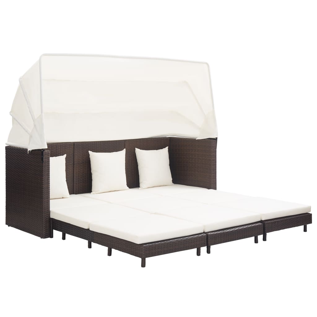 Divano Letto a 3 Posti Estendibile con Tetto Polyrattan Marrone - homemem39