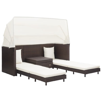 Divano Letto a 3 Posti Estendibile con Tetto Polyrattan Marrone - homemem39