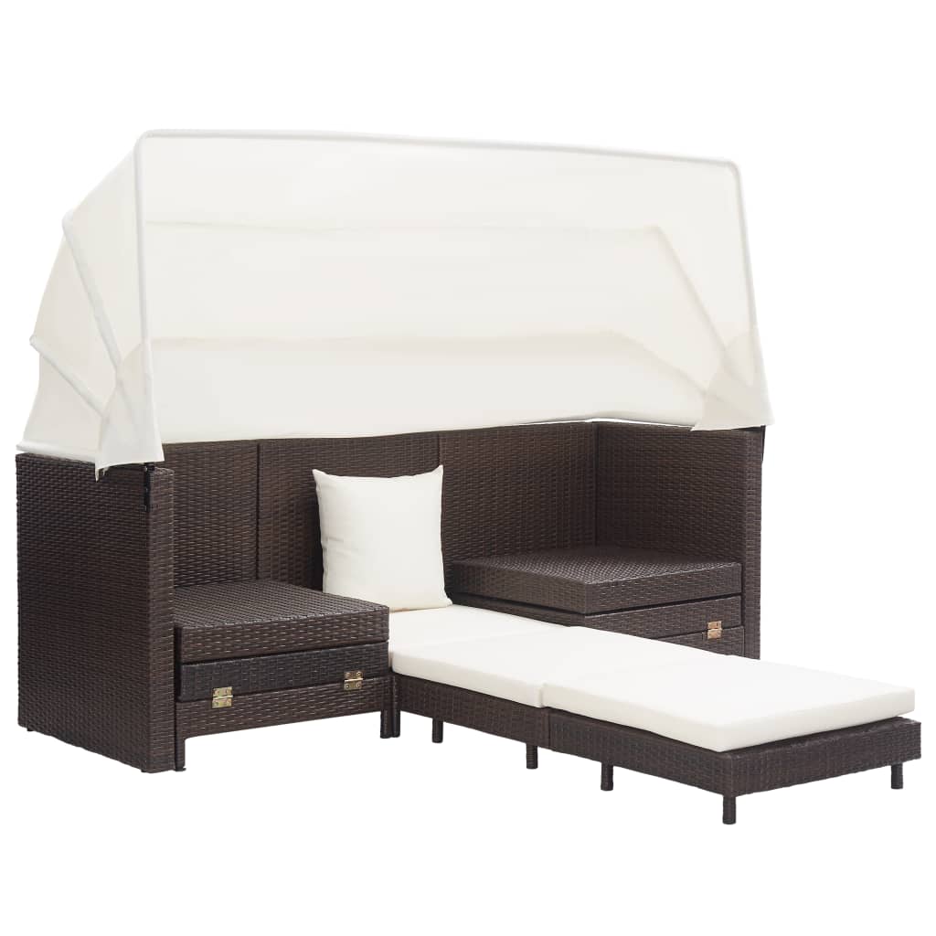 Divano Letto a 3 Posti Estendibile con Tetto Polyrattan Marrone - homemem39