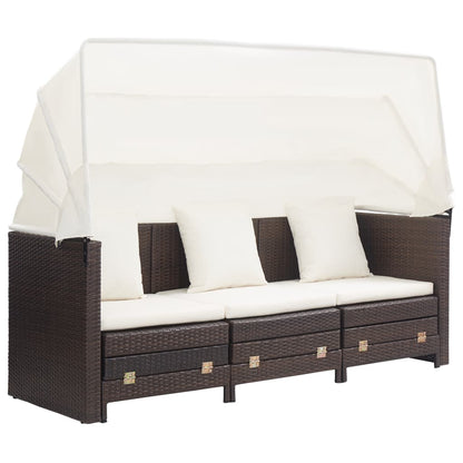 Divano Letto a 3 Posti Estendibile con Tetto Polyrattan Marrone - homemem39