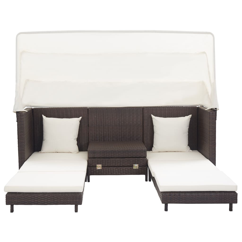 Divano Letto a 3 Posti Estendibile con Tetto Polyrattan Marrone - homemem39