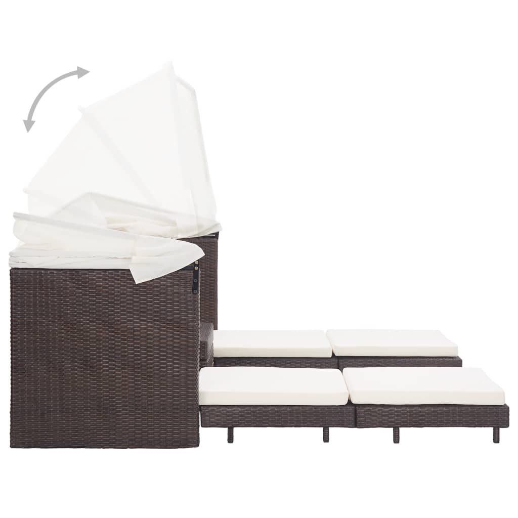 Divano Letto a 3 Posti Estendibile con Tetto Polyrattan Marrone - homemem39