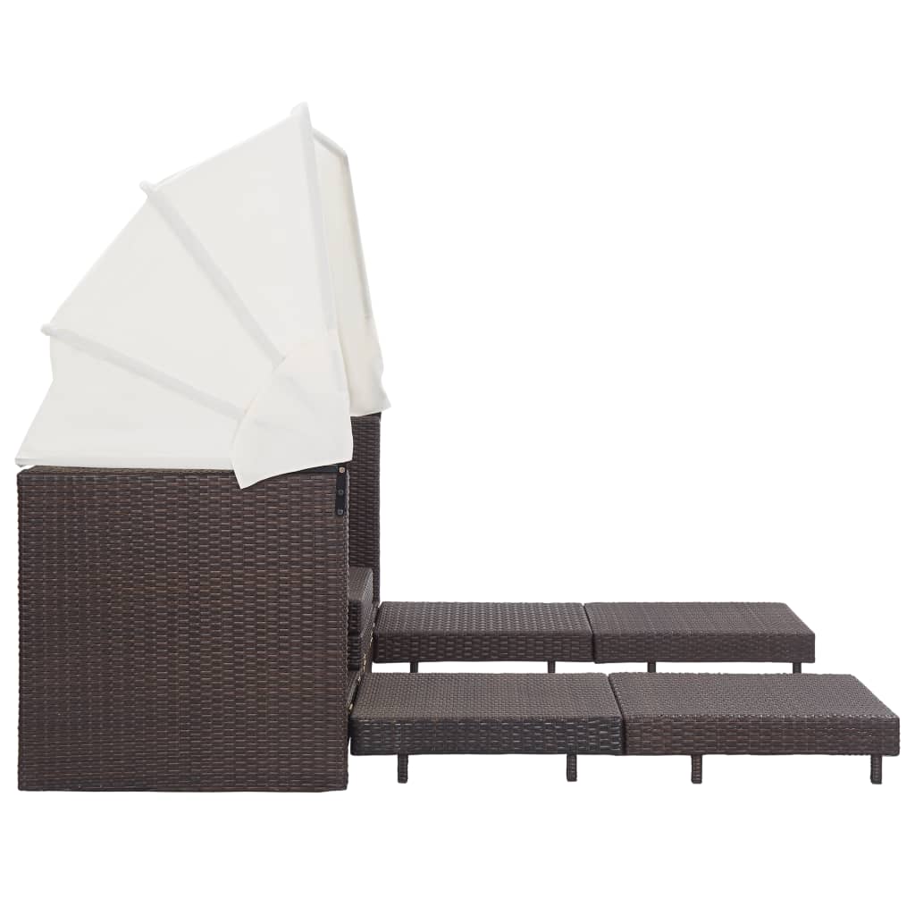 Divano Letto a 3 Posti Estendibile con Tetto Polyrattan Marrone - homemem39