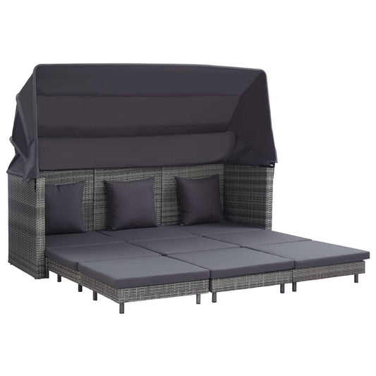 Divano Letto a 3 Posti Estendibile con Tetto Polyrattan Grigio - homemem39