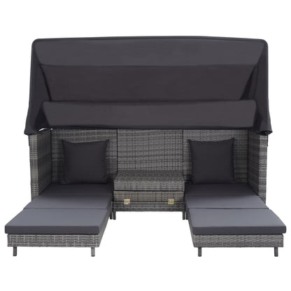 Divano Letto a 3 Posti Estendibile con Tetto Polyrattan Grigio - homemem39