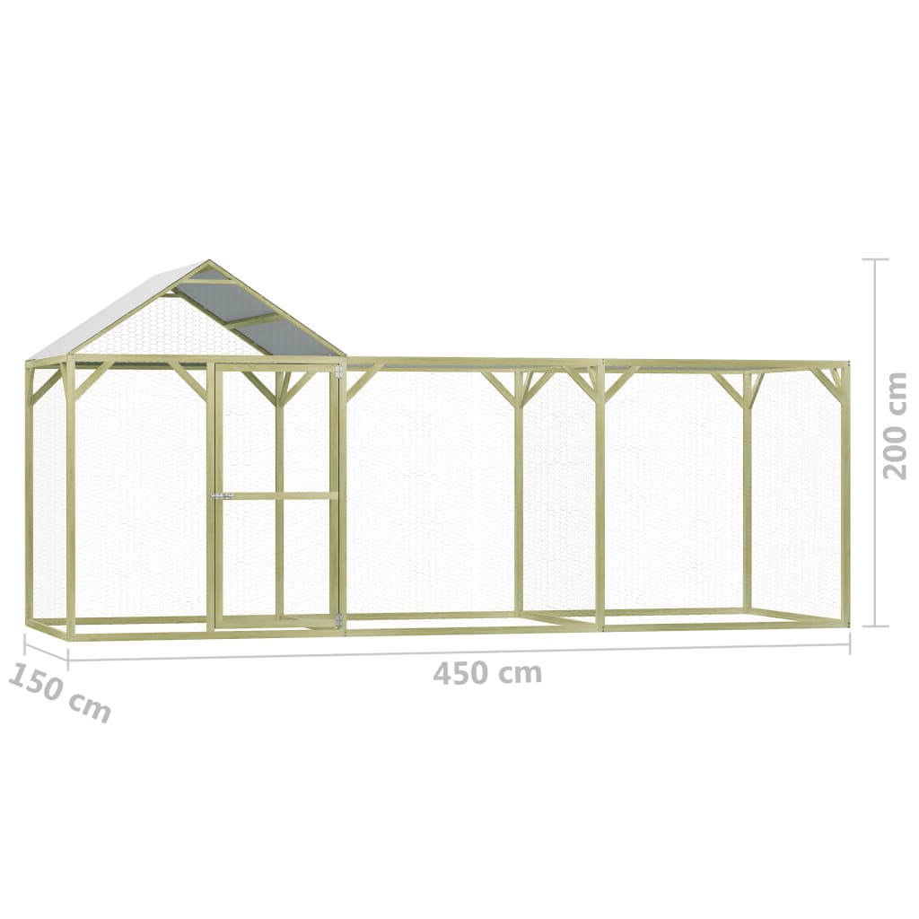 Pollaio 4,5x1,5x2 m in Legno di Pino Impregnato - homemem39