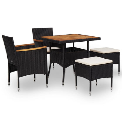 Set da Pranzo da Giardino 5 pz Nero in Polyrattan e Acacia - homemem39