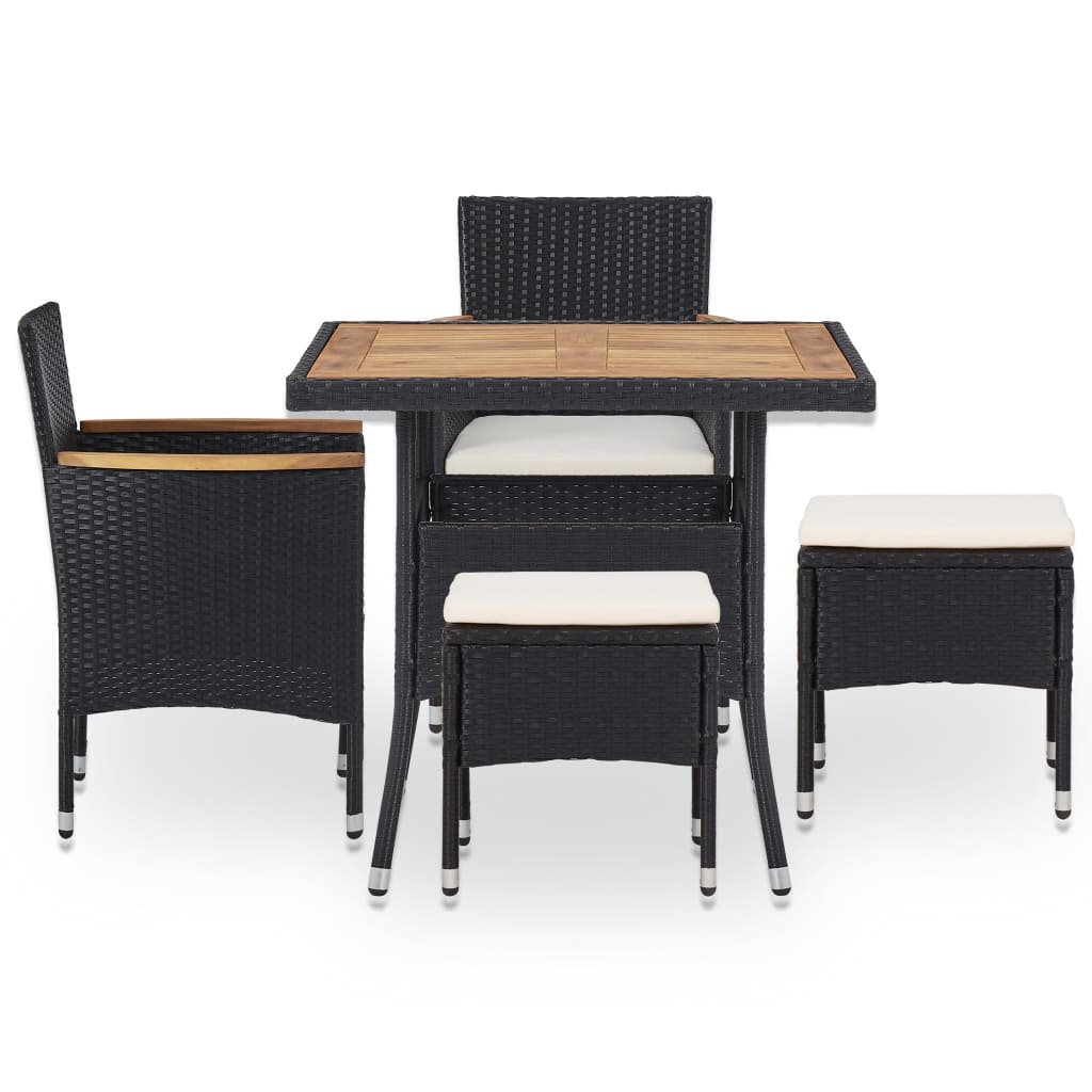 Set da Pranzo da Giardino 5 pz Nero in Polyrattan e Acacia - homemem39