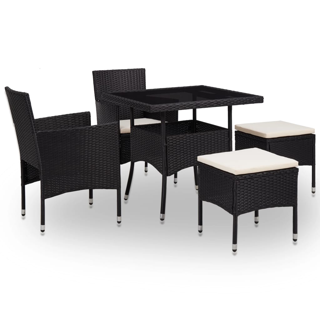 Set Mobili da Pranzo per Giardino 5 pz Nero Polyrattan e Vetro - homemem39