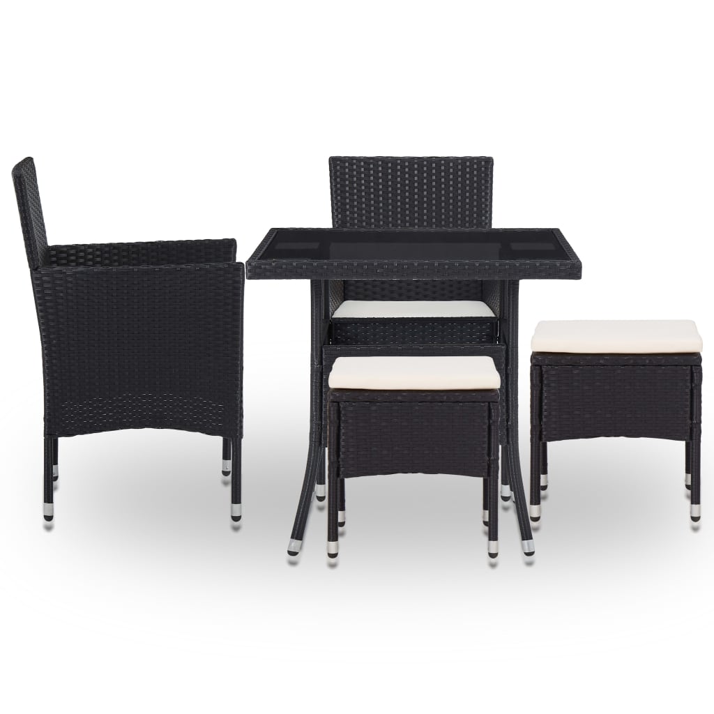 Set Mobili da Pranzo per Giardino 5 pz Nero Polyrattan e Vetro - homemem39